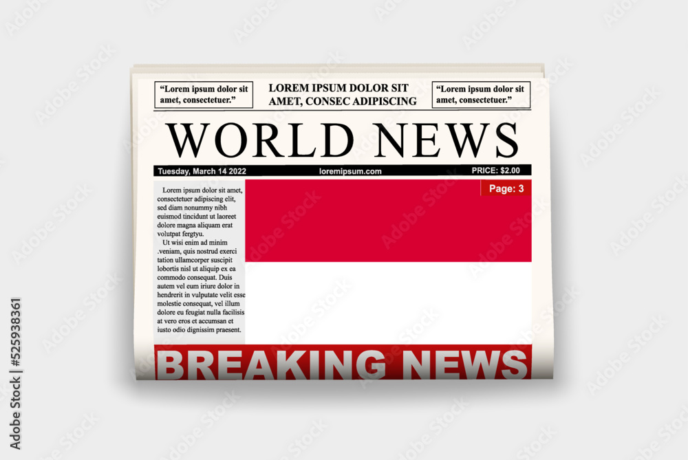Monaco country newspaper with flag, breaking news on newsletter, news concept, gazette page with headline Monaco country newspaper with flag, breaking news on newsletter, news concept, gazette page with headline