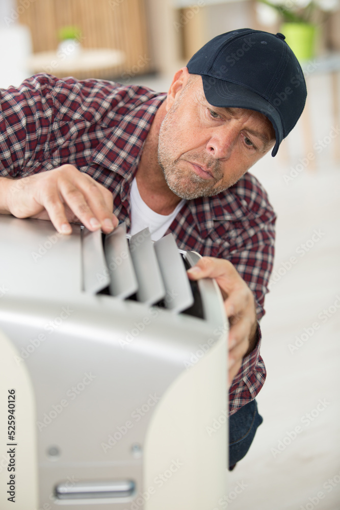 ventilation cleaner man at work with tool ventilation cleaner man at work with tool