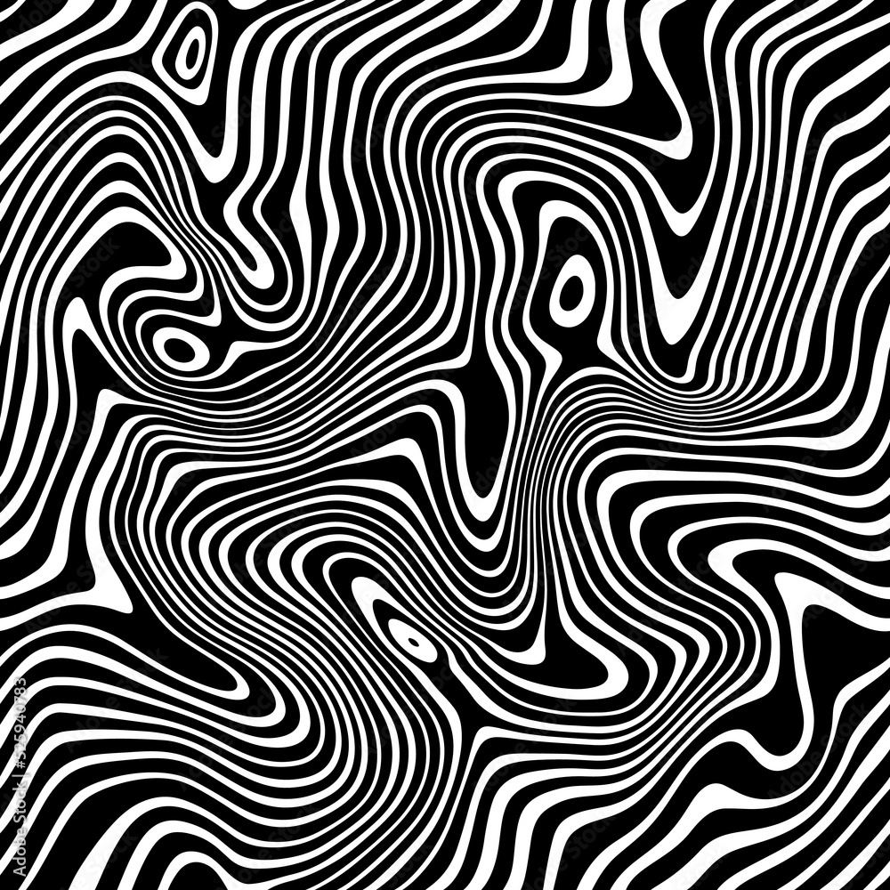 Wavy Seamless Pattern in Black and White Colors. Vector Texture with Dynamic Waves
