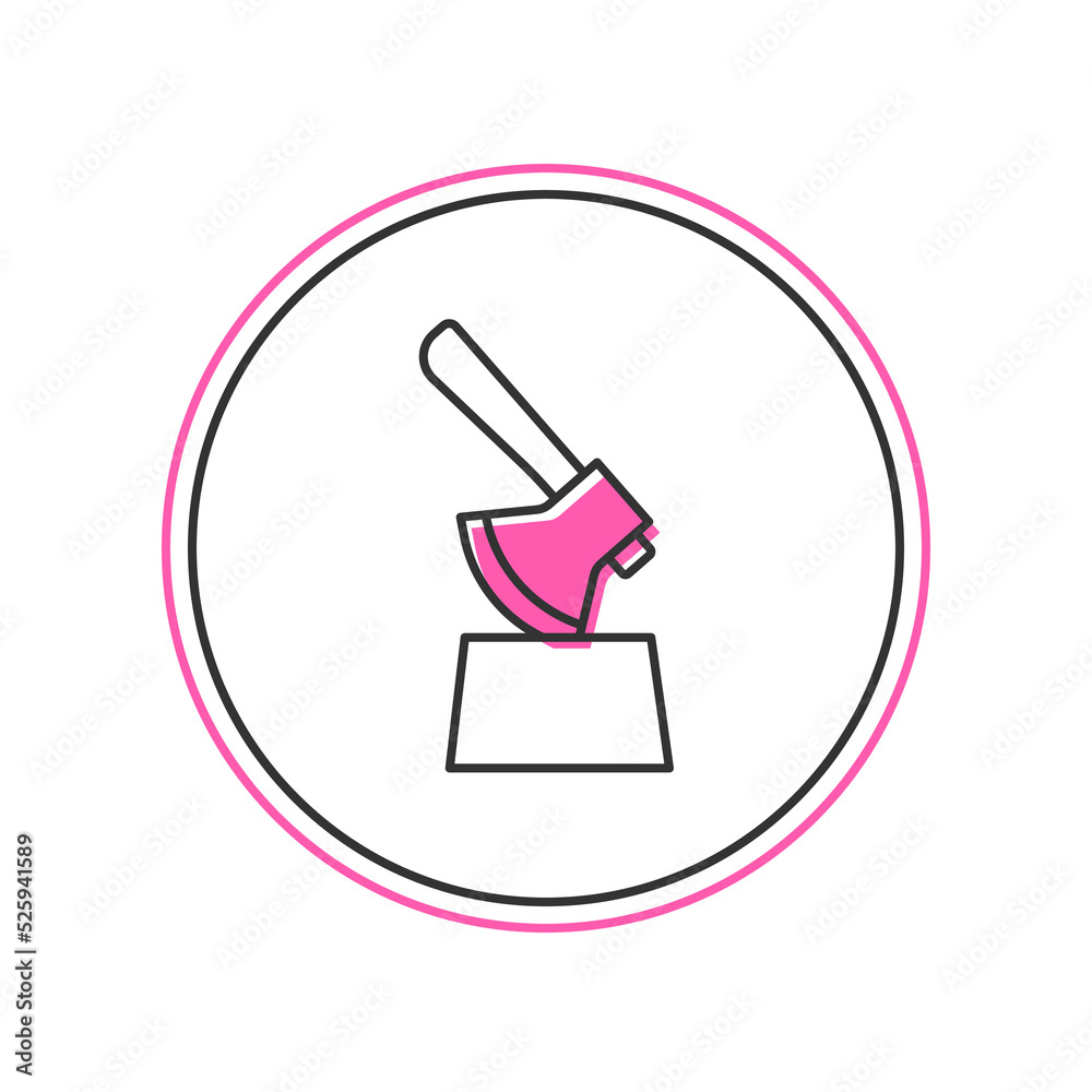 Filled outline Wooden axe in stump icon isolated on white background. Lumberjack axe. Axe stuck in wood. Chopping wood. Vector Filled outline Wooden axe in stump icon isolated on white background. Lumberjack axe. Axe stuck in wood. Chopping wood. Vector