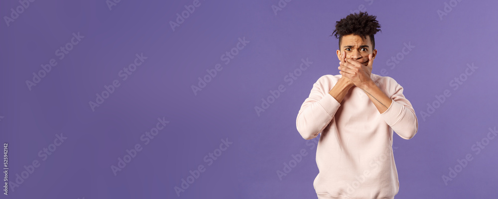Shocked Rude Shocked worried, embarrassed young man said something he shouldnt have ...
