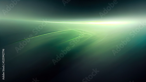 Beam of green light in space. Neon green on black wallpaper. Movement feeling, speed. Flash of light. Futuristic background. Technology backdrop. photo