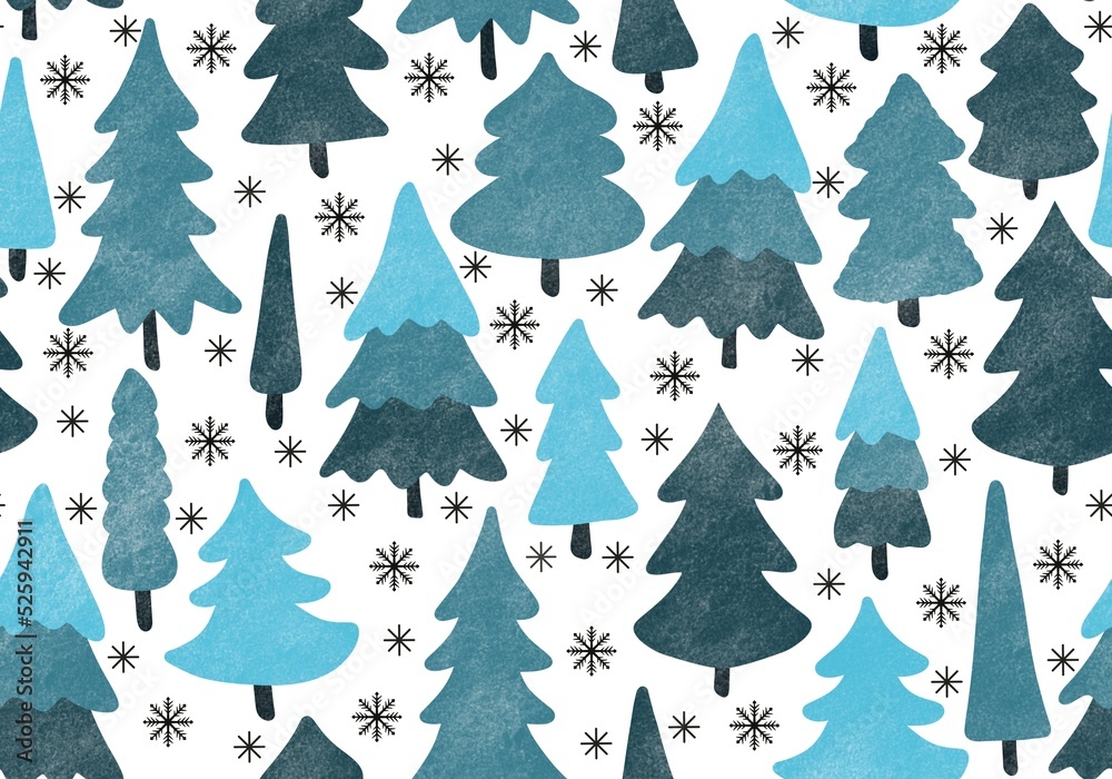 Obraz premium Winter forest seamless Christmas tree pattern for new year wrapping paper and kids clothes print and Noel