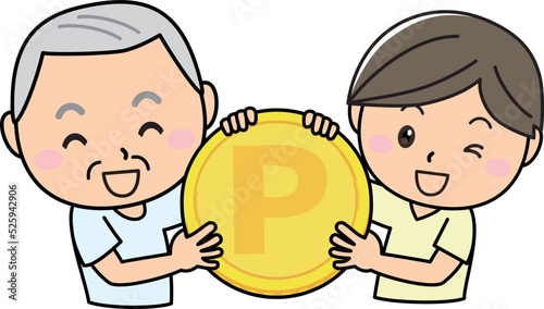 コイン　ポイント　投資　財産　贈与　笑顔　男性　老人