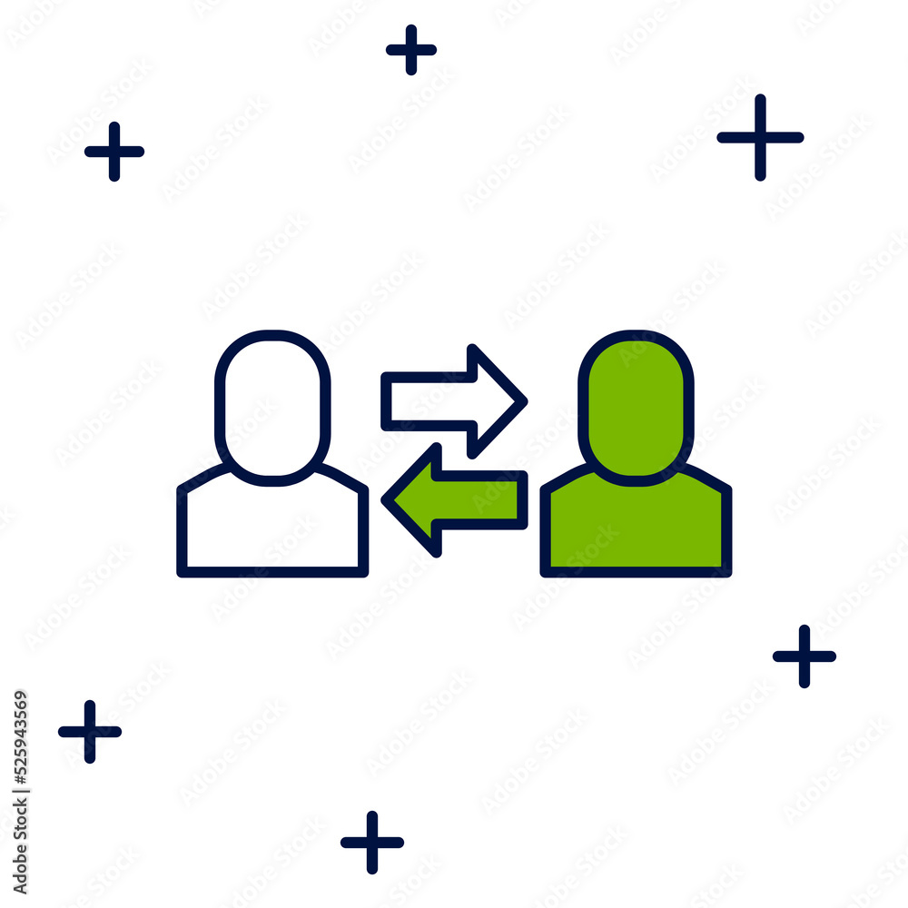 Filled outline Exchange work icon isolated on white background. Information exchange between people. Employee or people Replacement or swap position concept. Vector