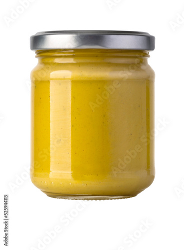 Glass jar of mustard