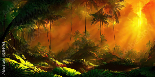 Palm neon forest, jungle at...