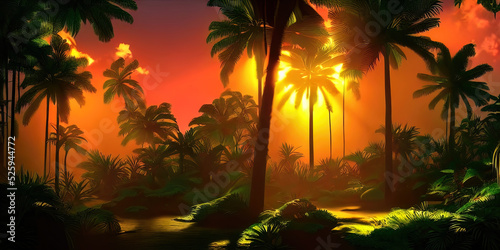 Palm neon forest, jungle at...