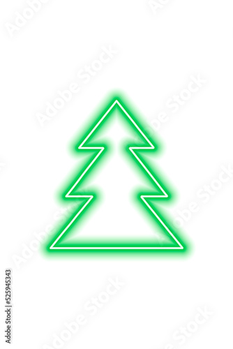 Simple green neon shape of a Christmas tree isolated on white