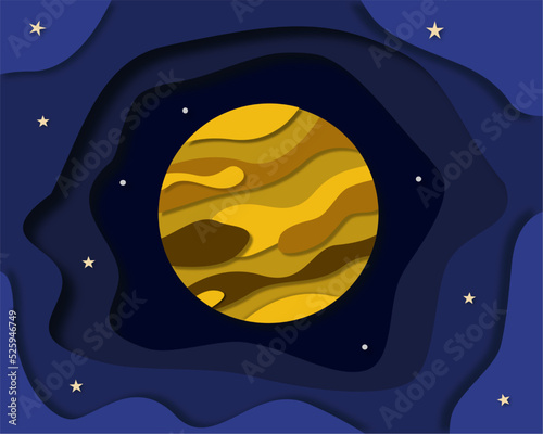 Planet illustration in paper cut style. Space, vector