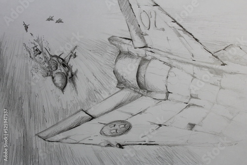 Valokuva Jet plane dogfight in drawing.