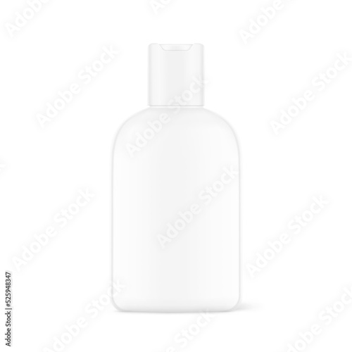 High realistic bottle mockup with disc flat top cap. Vector illustration isolated on white background. Perfect for promoting your design. EPS10.