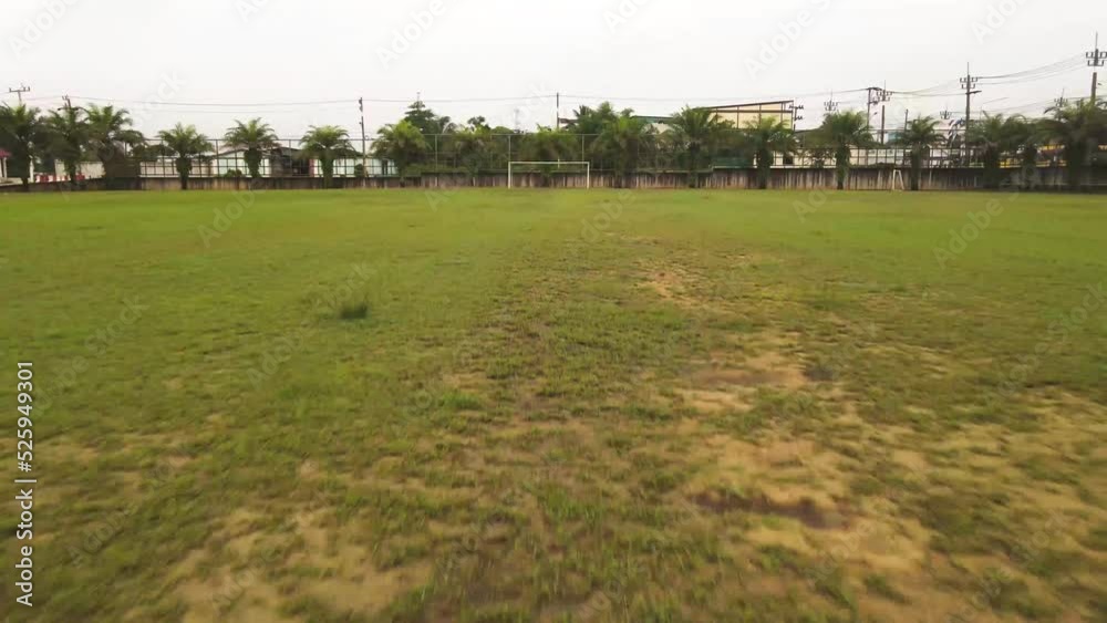 high angle view of football field in the morning