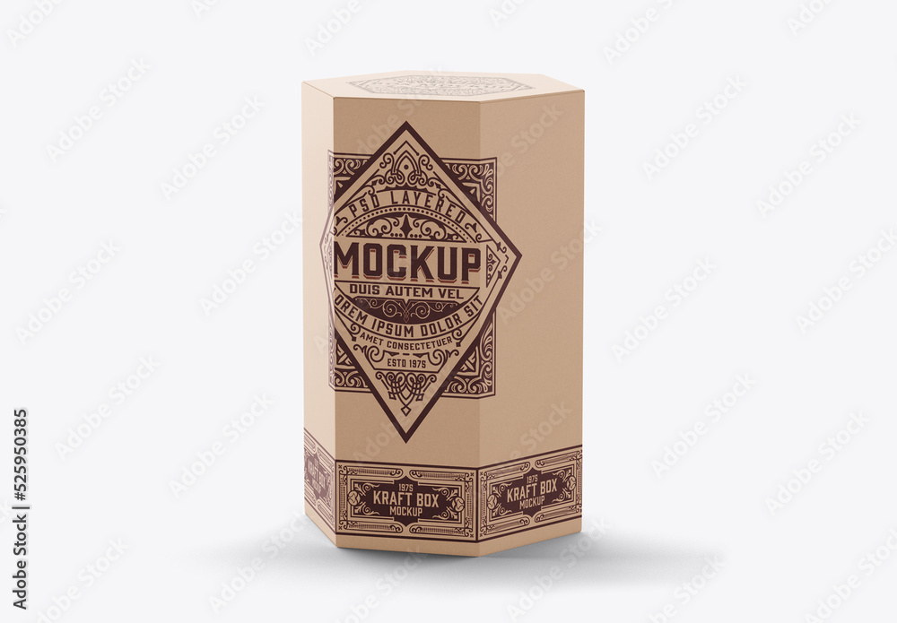 Hexagonal Kraft Box Mockup Stock Template Adobe Stock