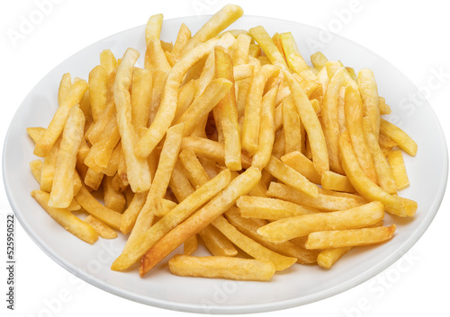 French fries in paper bucket isolated on white background, French fries on white With png file.