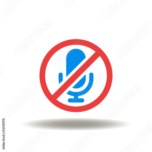 Vector illustration of microphone with stop sign. Icon of NDA Non-Disclosure Agreement. Symbol of no prohibition espionage and spy.