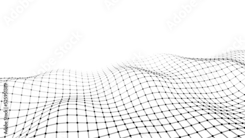 Futuristic moving white wave. Digital background with moving particles and lines. Big data visualization. Vector illustration.