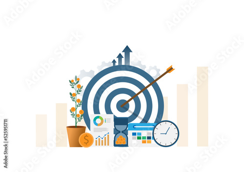vector illustration long term investment, time investing, success takes time, growth profit, financial investing, goal achievement, on target 