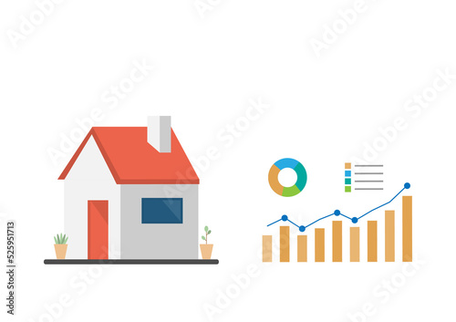 vector illustration long term investment, growth asset, real estate investing, house loan, value asset, growth profit, house rental