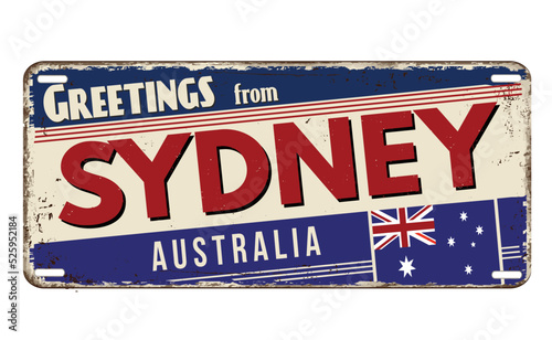 Greetings from Sydney vintage rusty metal plate