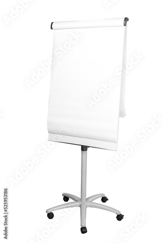 A flipchart on a tripod stands on a white isolated background. The concept of a business event.