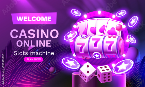 Casino slots machine winner, jackpot fortune of luck, 777 win banner. Vector