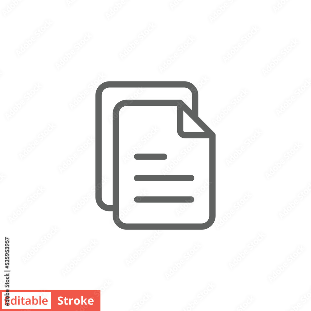 File document icon. Simple outline style. Two stacked pages, paper, business concept. Thin line vector illustration isolated on white background. Editable stroke EPS 10. File document icon. Simple outline style. Two stacked pages, paper, business concept. Thin line vector illustration isolated on white background. Editable stroke EPS 10.