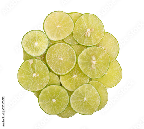 Group limes sliced isolated on white background