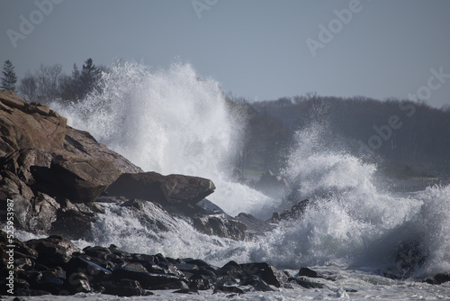 Ocean waves crashing on a rocky shore