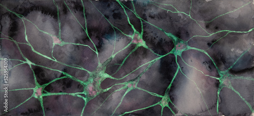 Neurons Purple Green Illustration watercolor neurology mental health. photo