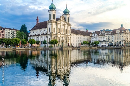 view of the town of the Lucerne Switzerland on the lake