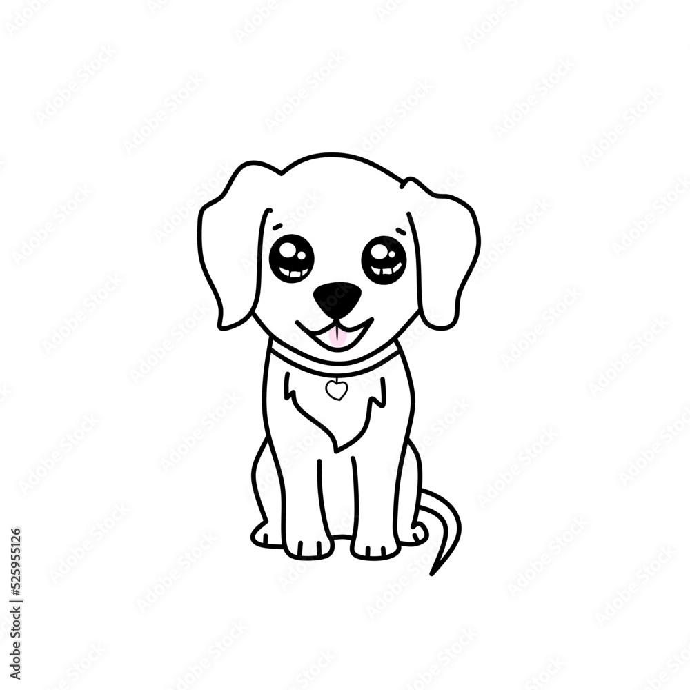 Fototapeta premium Vector outline of cute dog isolated on white background 