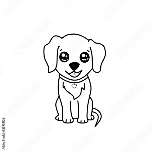 Vector outline of cute dog isolated on white background 