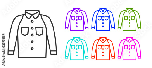 Black line Shirt icon isolated on white background. T-shirt. Set icons colorful. Vector
