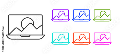 Black line Photo retouching icon isolated on white background. Photographer, photography, retouch icon. Set icons colorful. Vector