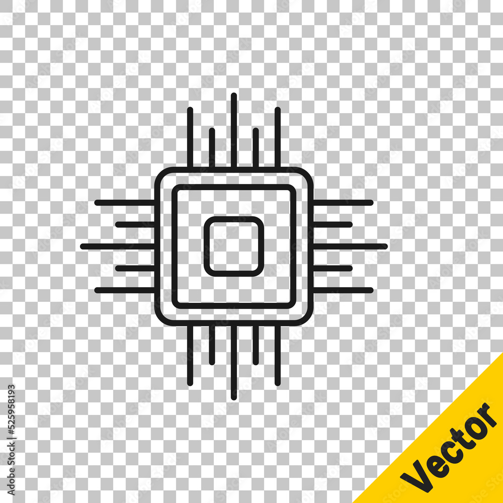 Black line Computer processor with microcircuits CPU icon isolated on transparent background. Chip or cpu with circuit board. Micro processor. Vector Black line Computer processor with microcircuits CPU icon isolated on transparent background. Chip or cpu with circuit board. Micro processor. Vector