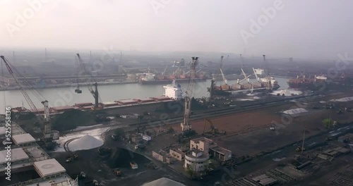 Aerial Of Machinery And Equipment At Paradip Port In Odisha, India - drone shot photo