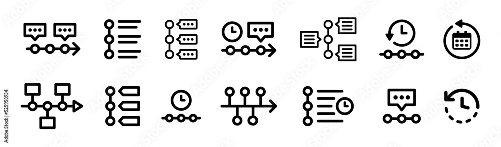 Timeline process outline icon collection, template in graphic design. Set of chronology symbol illustration. Timeline process outline icon collection, template in graphic design. Set of chronology symbol illustration.
