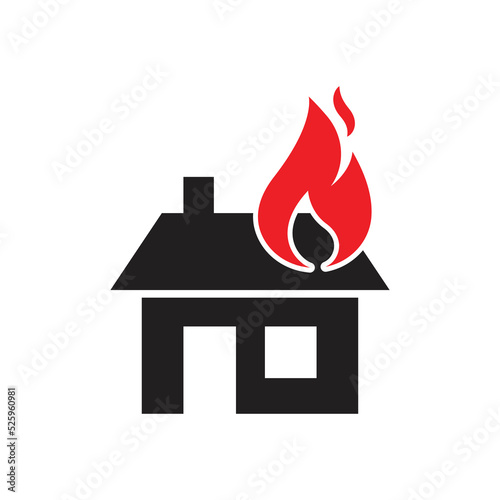 house building in flames icon. House on fire. House Fire Logo. Vector illustration