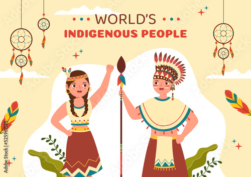World Indigenous Peoples Day Background Template Hand Drawn Cartoon Flat Illustration