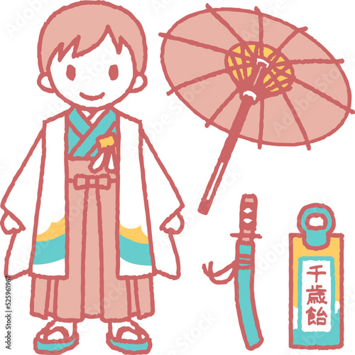 七五三の着物姿の男の子のイラスト