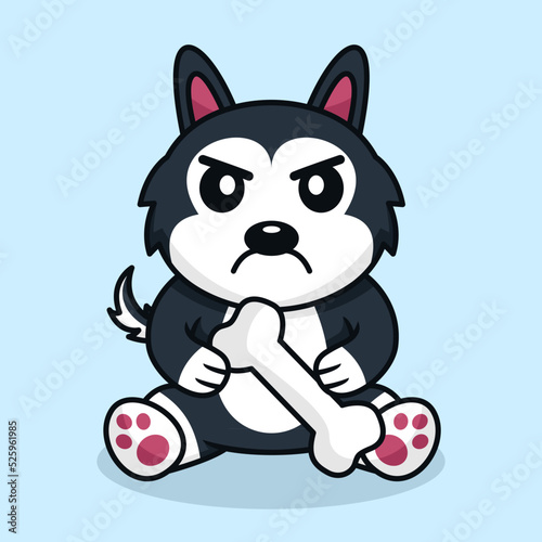 Vector premium illustration of cute dog carrying a bone