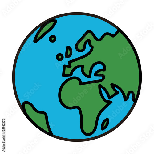 単純化された地球儀、ヨーロッパ・アフリカ地域、編集可能なベクターイラスト