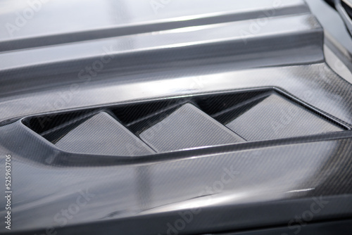 Luxury sports car fragment, aerodynamics carbon grille covers air intake system