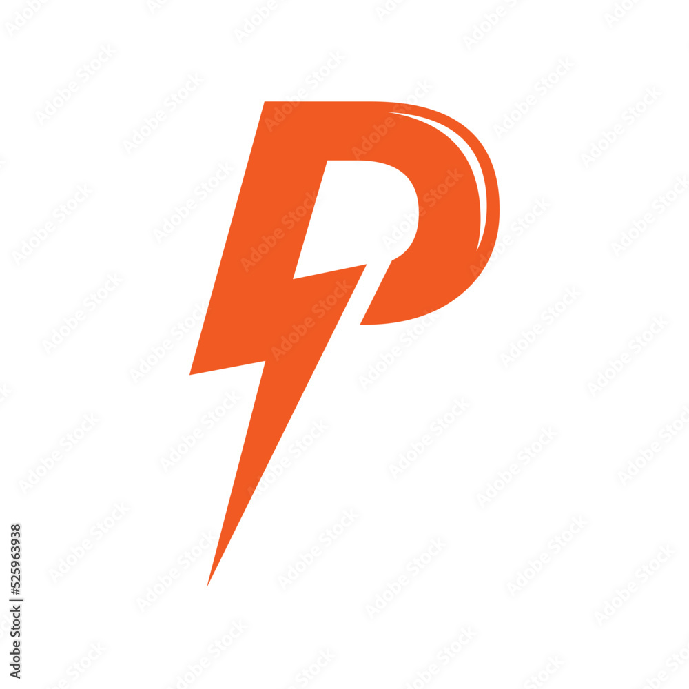 P letter initial Power lightning logo - obrazy, fototapety, plakaty 