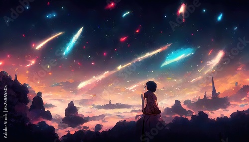 Girl looking at the Milky Way, Universe and space