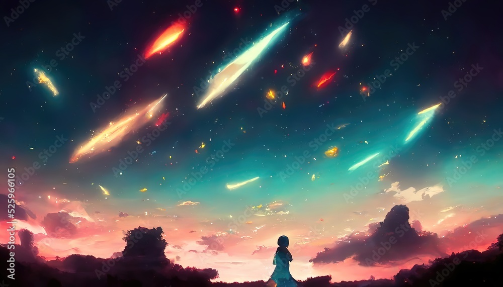 Girl looking at the Milky Way, Universe and space