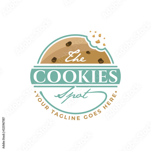 Circular sweet cookies homemade logo vintage emblem  vector design premium quality isolated in pastel color
