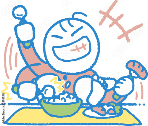 食事をせずに食器で遊ぶ反抗期の子供のイラスト