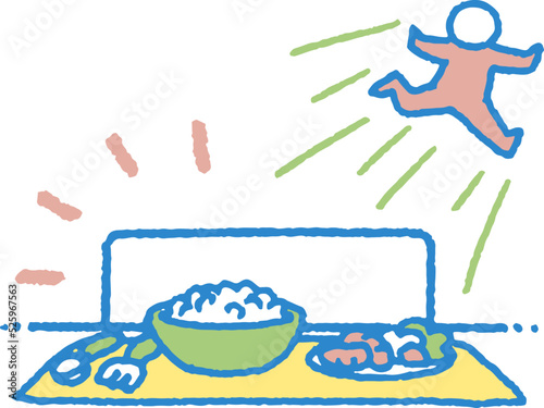 食事から逃げ出す反抗期の子供のイラスト
